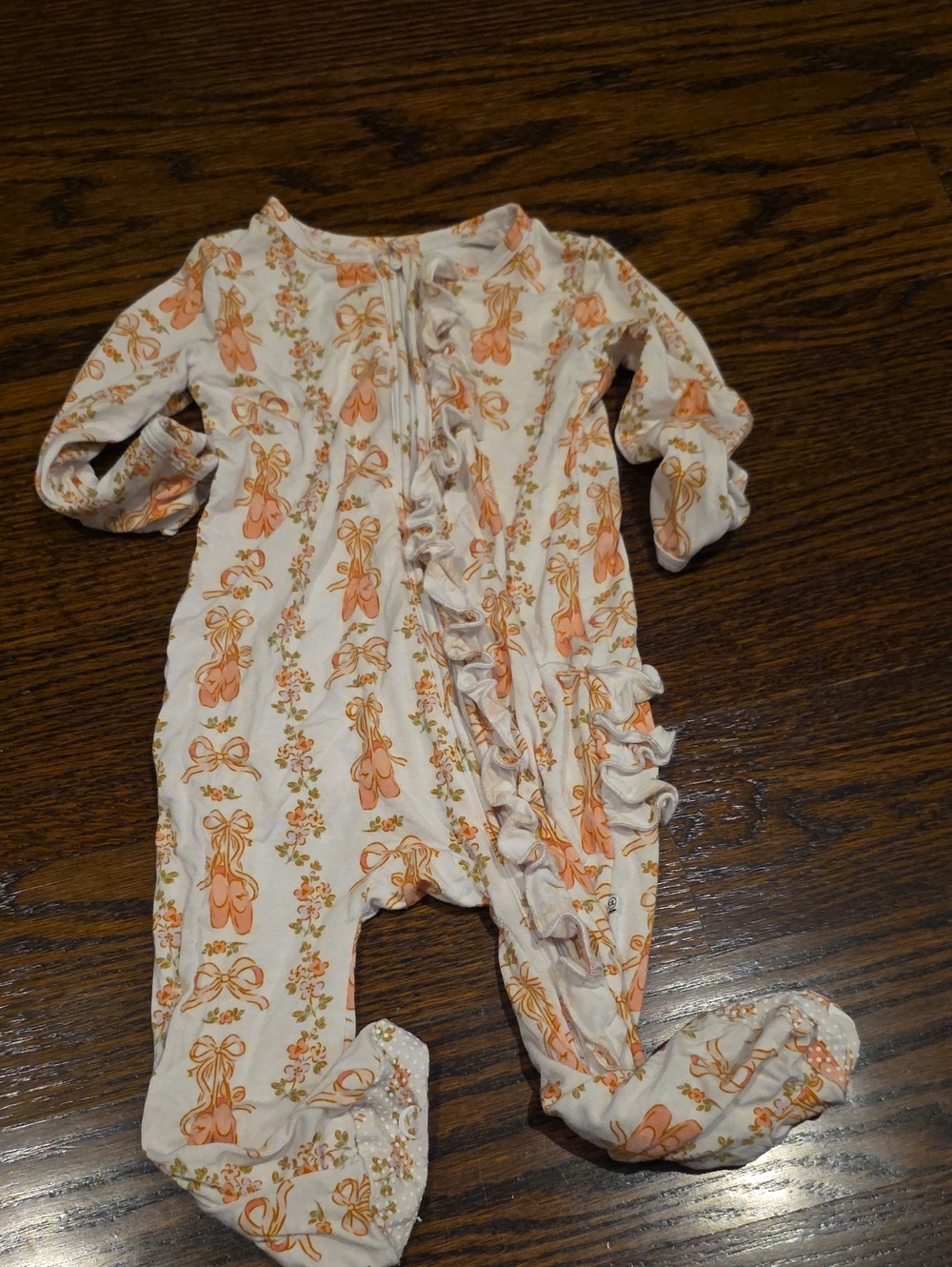 Caden Lane Peach & Cream Floral Ruffle Footie